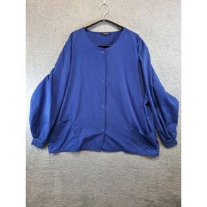 Just Love Scrub Jacket Women 2X Blue Snap Front Long Sleeve Pockets Workwear